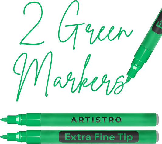 ARTISTRO 2 Green Acrylic Paint Markers - 0.7mm Extra Fine-Tip Paint Pens - Perfect for Crafting, Art Projects, & More