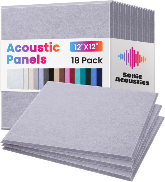 18 Pack Acoustic Panels Self Adhesive Sound absorbing Wall Panels, High Density Dampening Panel, 12X12X0.4 Inch Square Wall Panels in Home,Office,Reccording Room,Studio (Moonlight Gray)