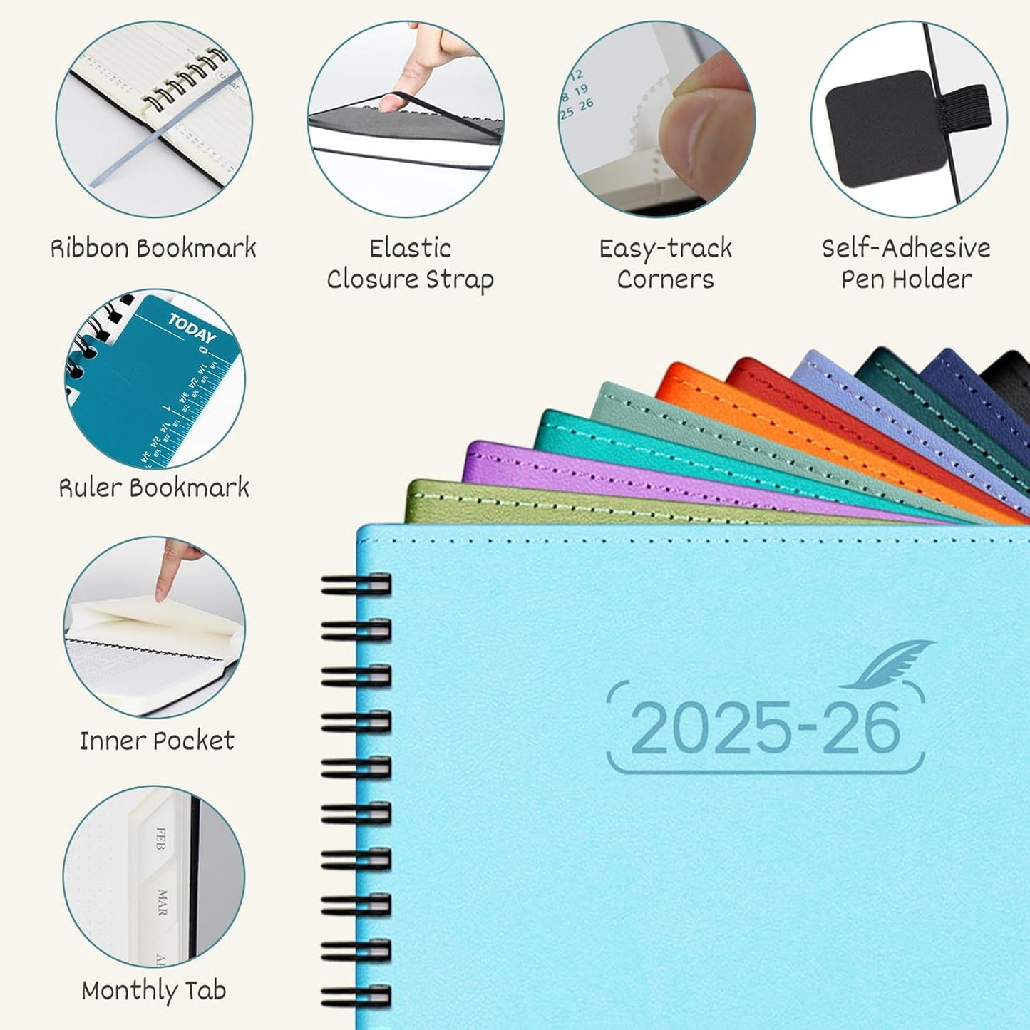 BEZEND Planner 2025-2026 Weekly and Monthly, 8.5" x 11" Academic Calendar (Jul 25-Dec 26) Vertical Daily Appointment with Hourly Timeslot & Monthly Tab, Spiral, PU Leather Softcover - Dark Green