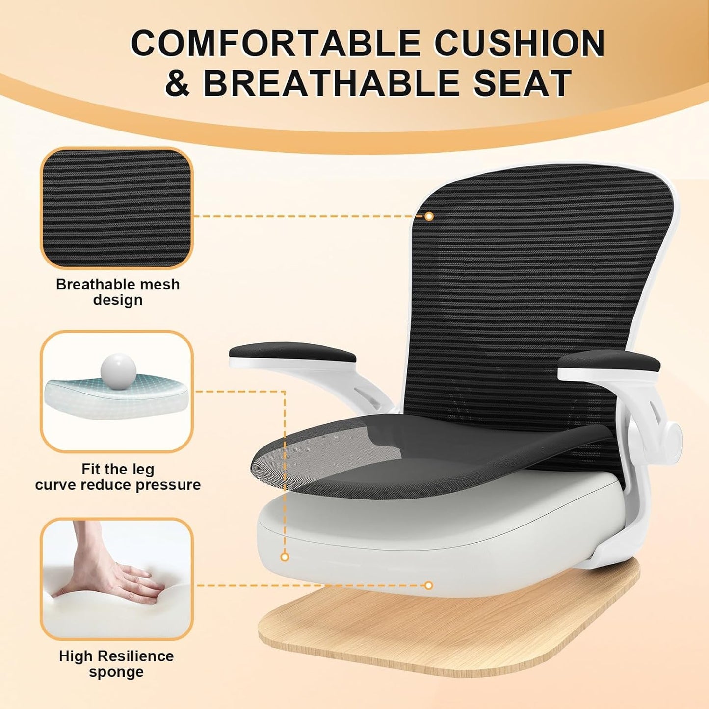 Office Chair, Ergonomic Desk Chairs 330LBS Capacity High Back Mesh Computer Chair with Flip-up Armrests, Comfy Work Chair with Adjustable Lumbar Support, Rolling Chair