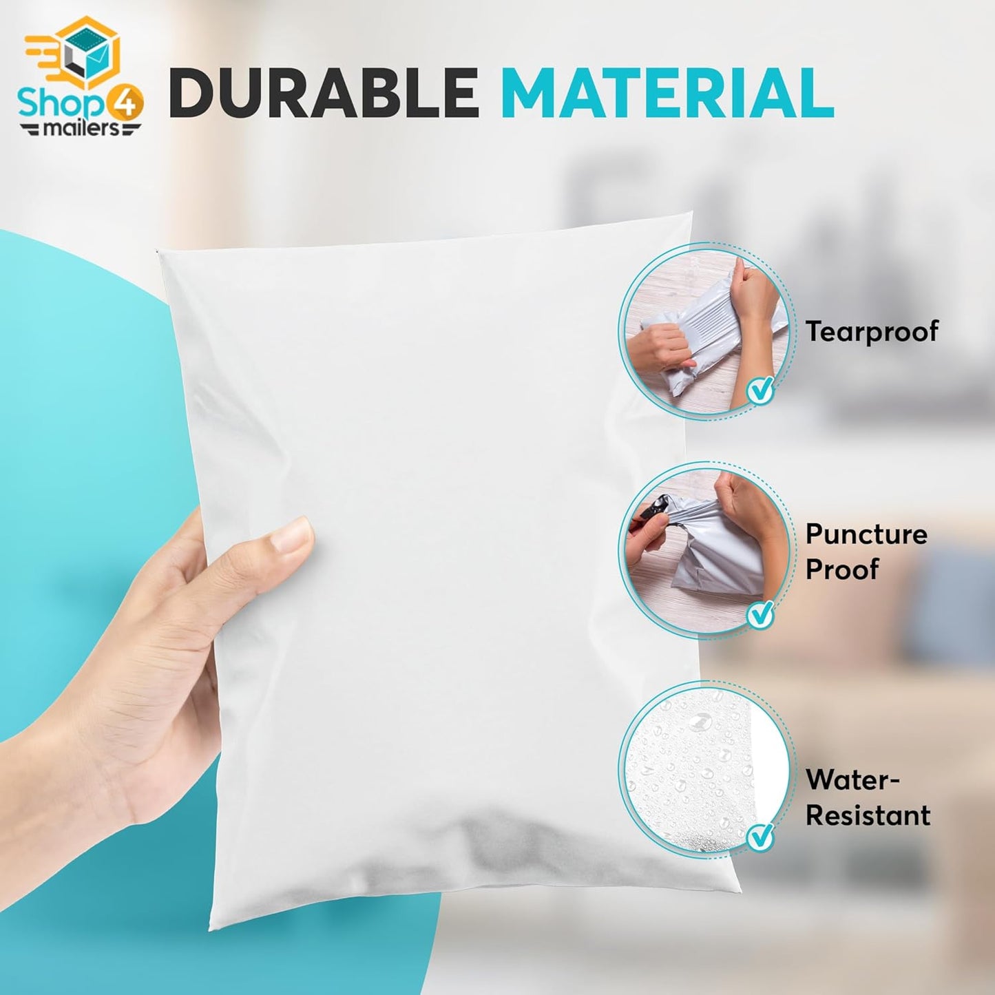 Shop4Mailers 19 x 24 Glossy White Plastic Self Seal Poly Mailer Flat Bags Waterproof Shipping Envelope 2.17 Mil for Apparel, Clothes, Shirts, Books – Permanent Adhesive Seal (50 Pack)