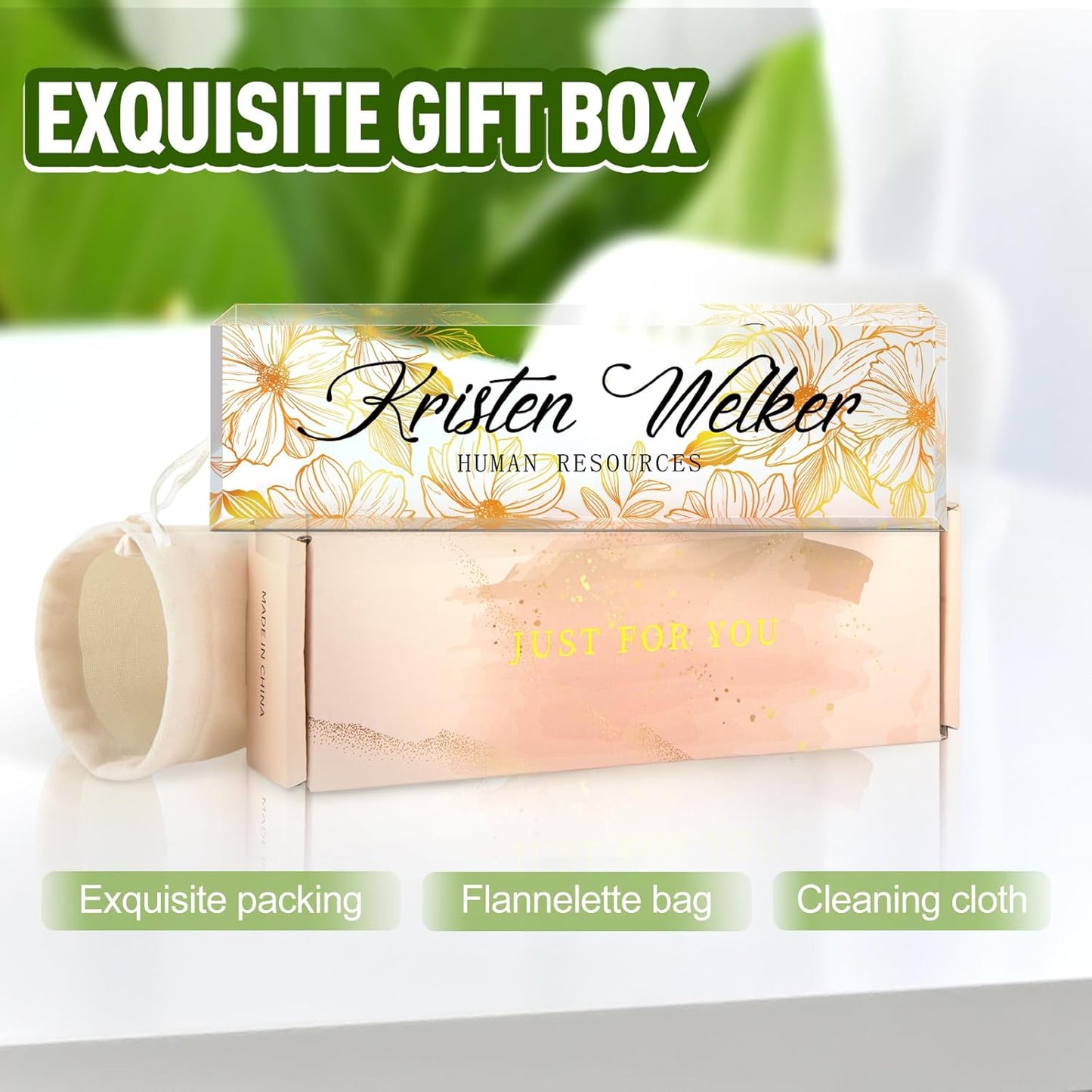 Name Plate for Desk, Desk Name Plate Personalized, Office Decor for Women Men, Acrylic Desktop Accessories, Office Appreciation Gifts for Boss Social Workers Nurse Teacher Employee (White/Gold)