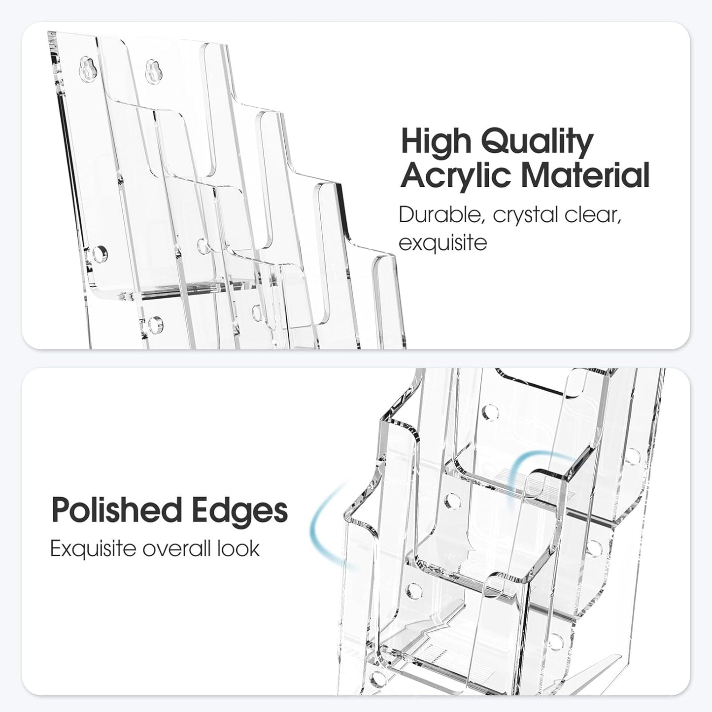 MaxGear Acrylic Brochure Holder, 4 Inch Wide 4 Tier Clear Literature Display Stand, Premium Plastic Pamphlet Holder, Multi Pocket Wall Mount or Countertop Organizer for Office or Home, 2 Pack