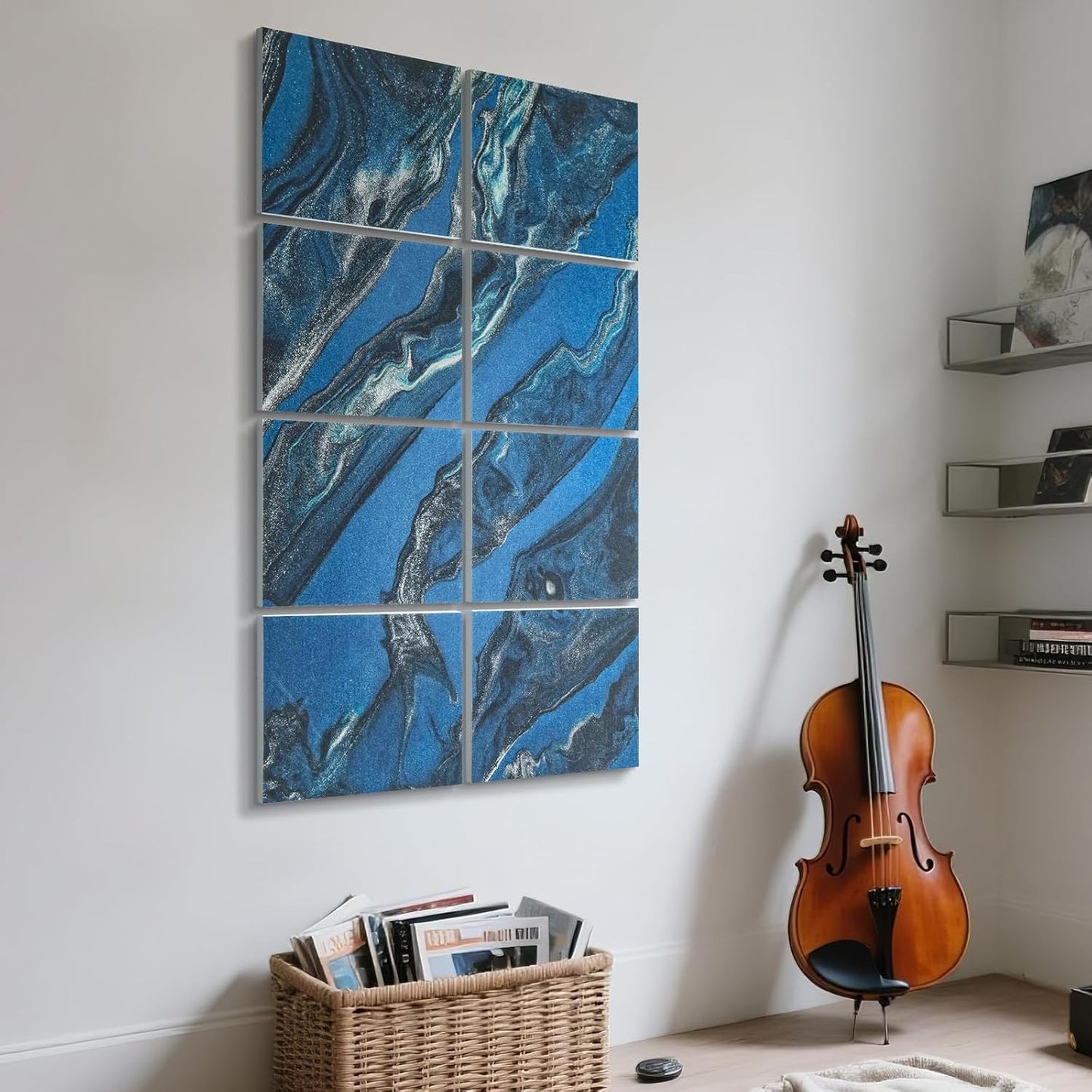 UMIACOUSTICS 8 Pcs 0.7Inch Thick Art Acoustic Panels, Total 47.2” x 31.5” Decorative Sound Absorbing Art Panels, Acoustical Wall Panels for Home, Office, Hotel, Dark Night Blue