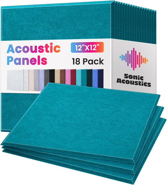 18 Pack Acoustic Panels Self Adhesive Sound absorbing Wall Panels, High Density Dampening Panel, 12X12X0.4 Inch Square Wall Panels in Home,Office,Reccording Room,Studio (Light Turquoise)