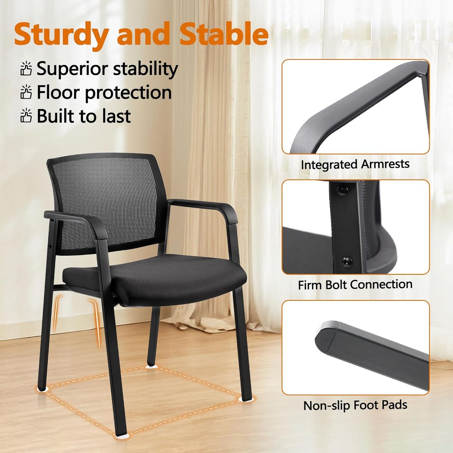 CLATINA Mesh Back Stacking Arm Chairs with Upholstered Fabric Seat and Ergonomic Lumber Support for Office School Church Guest Reception Black 4 Pack Set New Version