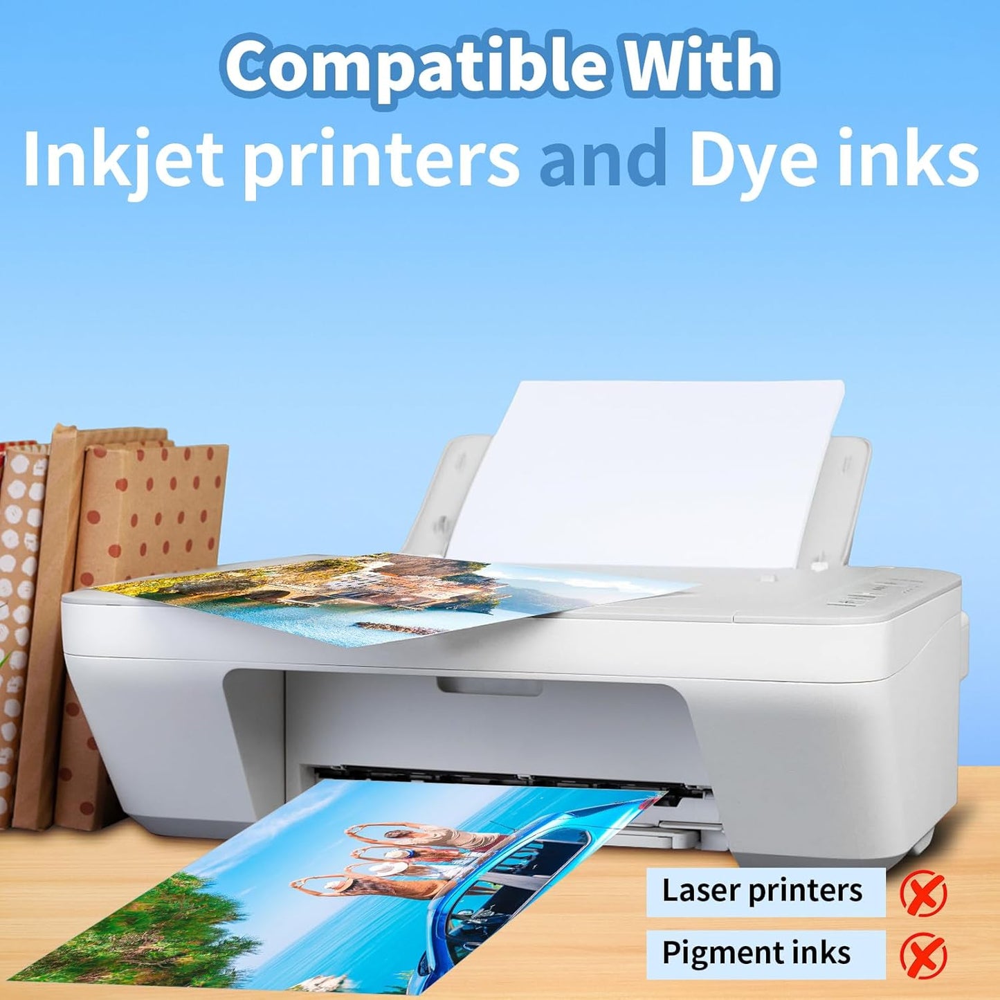 60 Sheets Glossy Photo Paper, 4x6 5x7 8.5x11 inch Inkjet Photo Printer Paper, Instant Dry Picture Paper for DIY Chip Bag, Flyers, Cards, Calendars and Brochures(180gsm/48lb) (mixed size)