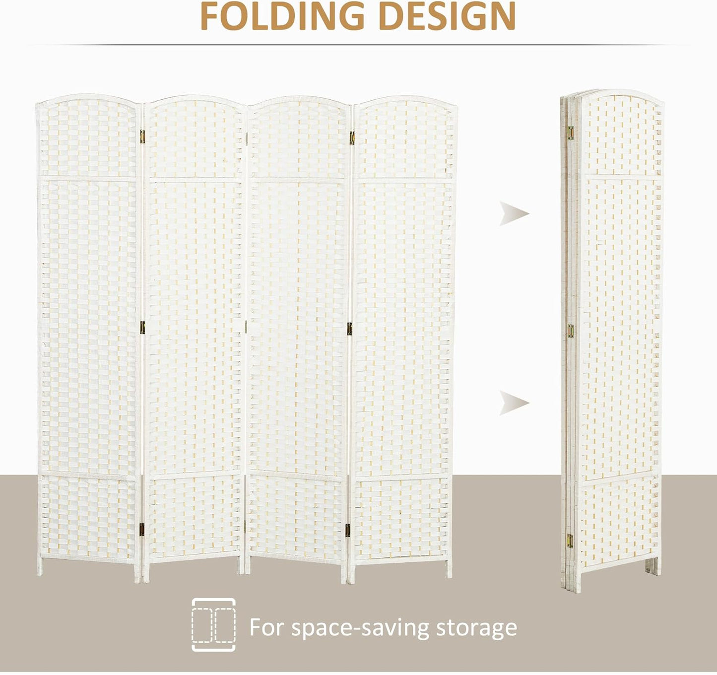 HOMCOM Room Divider, 4 Panel Folding Privacy Screen, 5.6' Tall Freestanding Wall Partition for Home Office, Bedroom, White