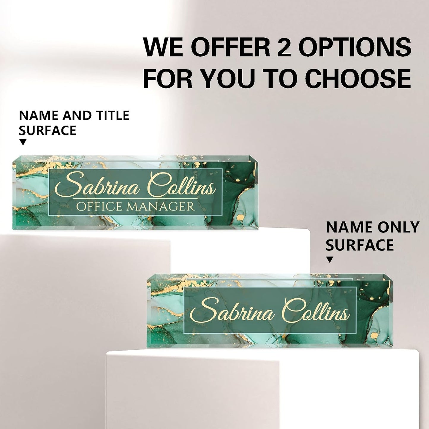 Name Plate for Desk, Desk Name Plate Personalized, Office Decor for Women Men, Acrylic Desktop Accessories, Office Gifts for Boss Nurse Teacher Coworker, Employee Appreciation Gift (Green Coast B)