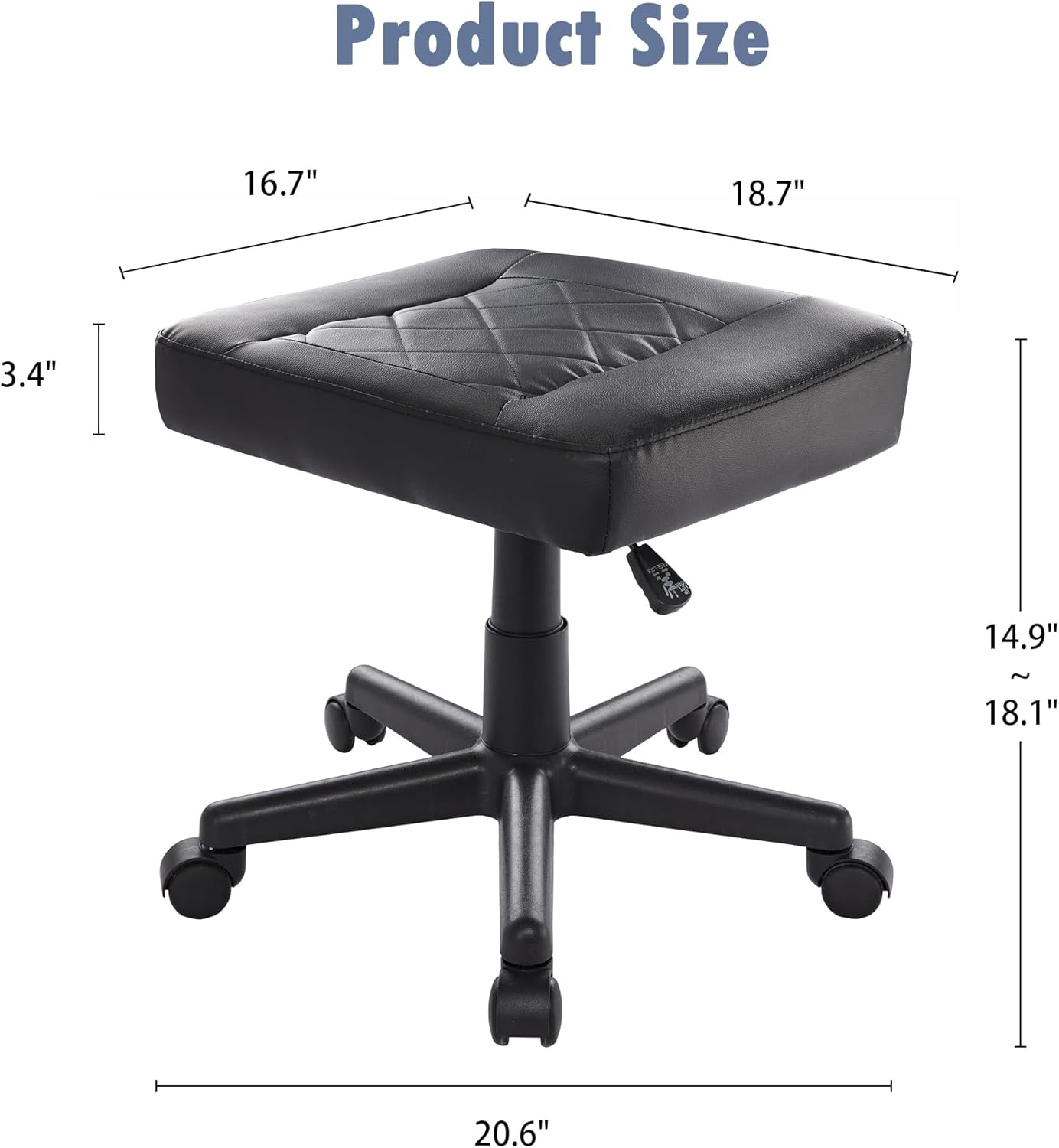 VECELO Under Desk Footrest, PU Ergonomic Foot Rest with Wheels, Comfort Padding, Height Adjustable for Relieving Leg Pain, Stiffness, Black