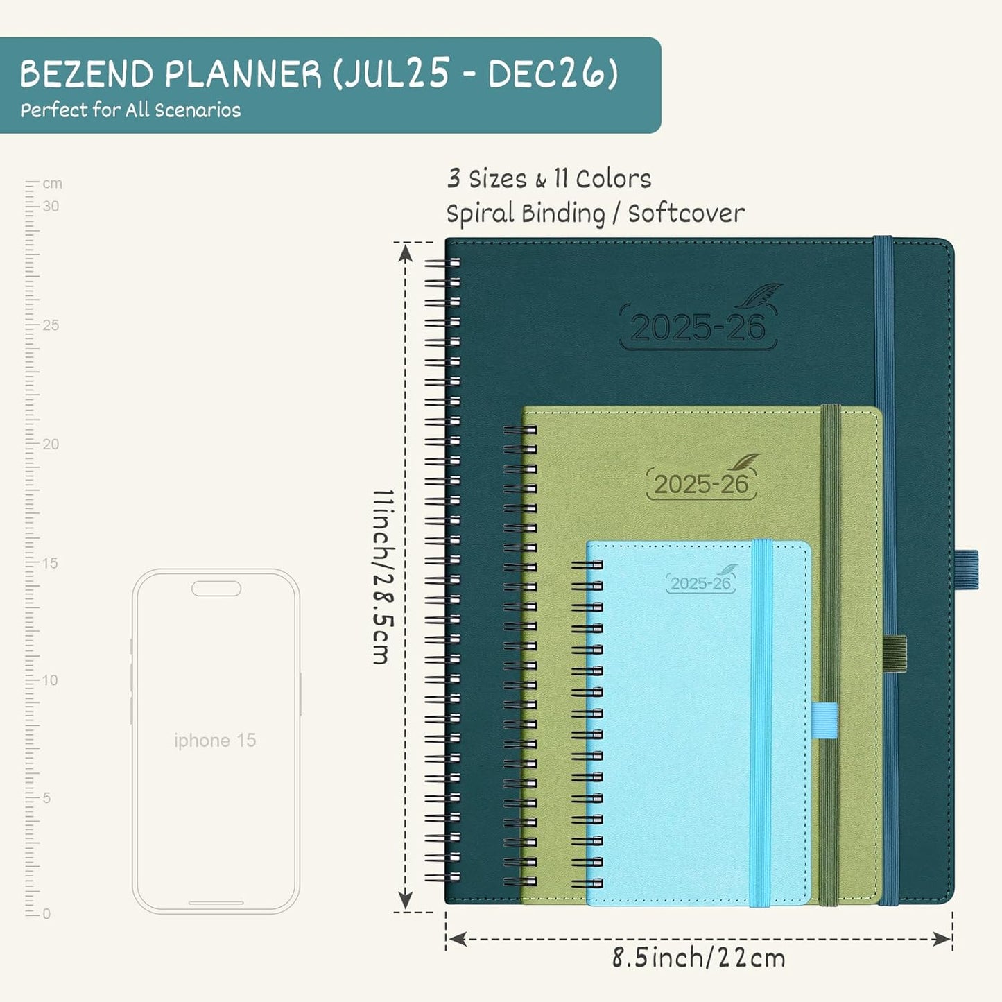 BEZEND Planner 2025-2026 Weekly and Monthly, 8.5" x 11" Academic Calendar (Jul 25-Dec 26) Vertical Daily Appointment with Hourly Timeslot & Monthly Tab, Spiral, PU Leather Softcover - Red