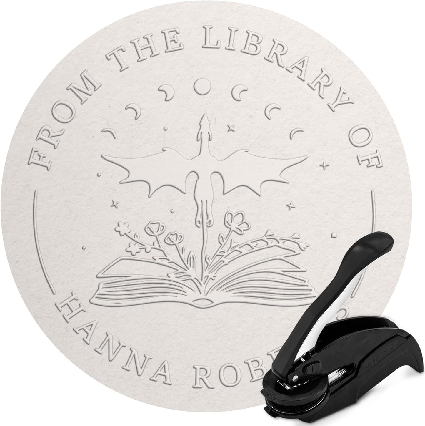 Custom Library Embosser - Style 106 - Embosser, Wood Stamp or Self Inking Stamp - Book Embosser Includes 50 Gold Seals - Custom Stamp Seal from The Library of