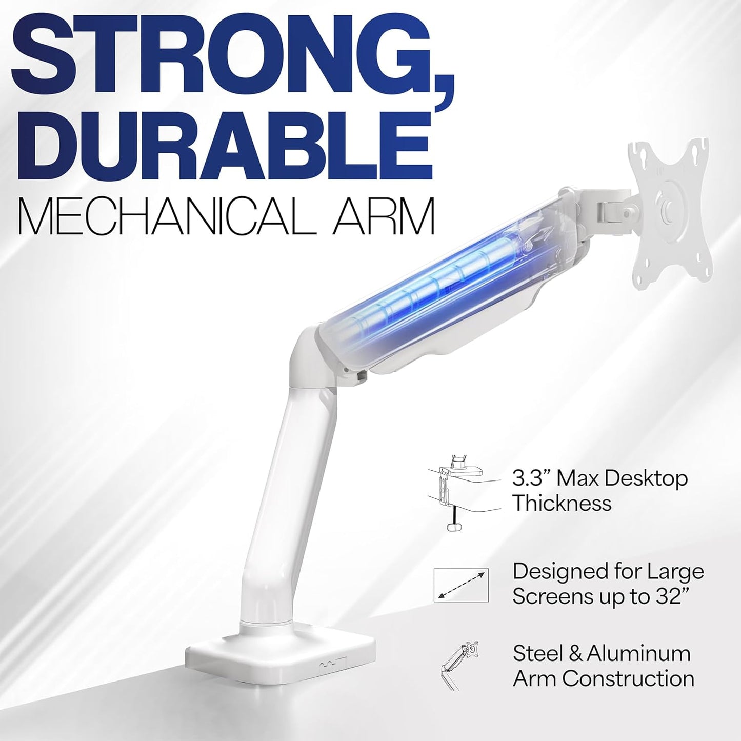 VIVO Single 17 to 32 inch Monitor Height Adjustable Counterbalance Mechanical Arm Desk Stand, Classic, Universal VESA Mount, White, STAND-V001OW