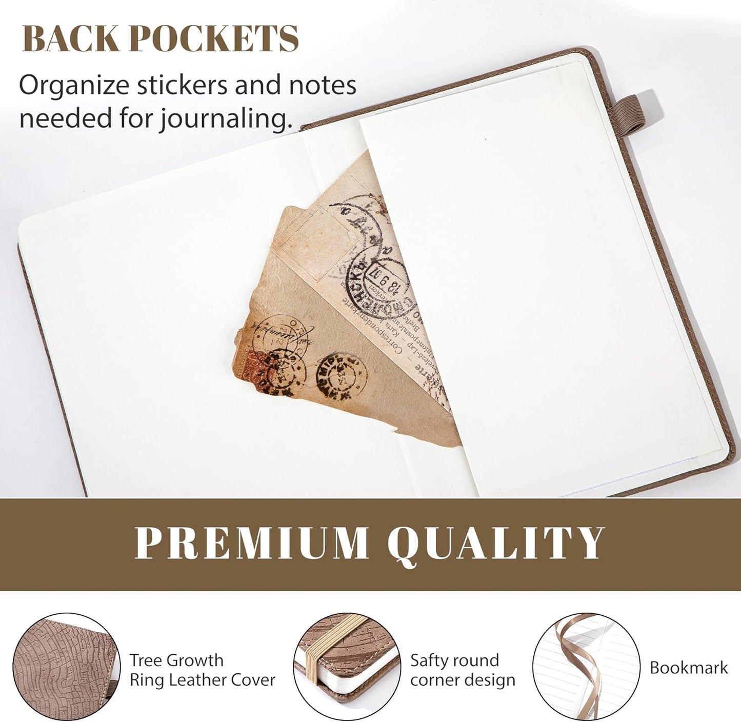 CAGIE Lined Journal for Men Women, Tree Growth Ring Leather Bound Journal Notebook, 256 Pages 100 GSM Journals for Writing, A5 Hardcover Journaling Notebooks for Work, Note Taking