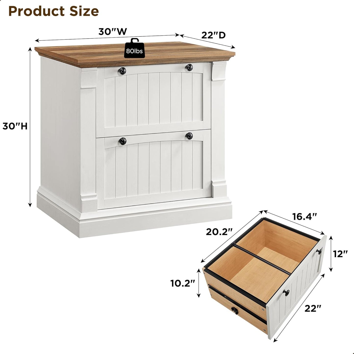 OKD Farmhouse File Cabinet with 2 Drawers, 30" Lateral Filing Cabinet with Hanging File Folders, Interlocking Drawers, Wood Rustic Storage Cabinet for Home Office, Living Room, Antique White