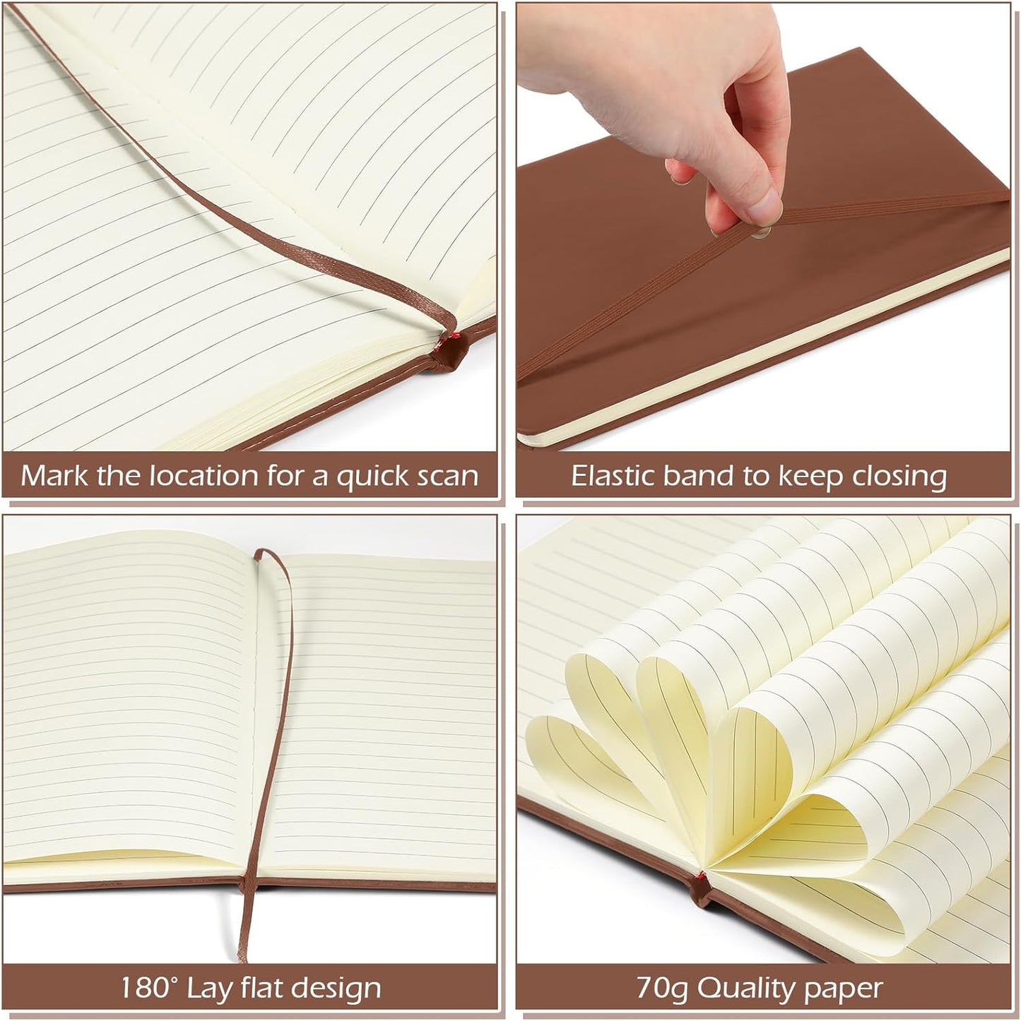 Honoson 20 Pack Lined Journal Notebooks A5 Hardcover Executive Notebook 5.5" x 8.3" PU Leather Wide Ruled Journals Bulk with Elastic Band for Home Business Office School Supplies(Brown)
