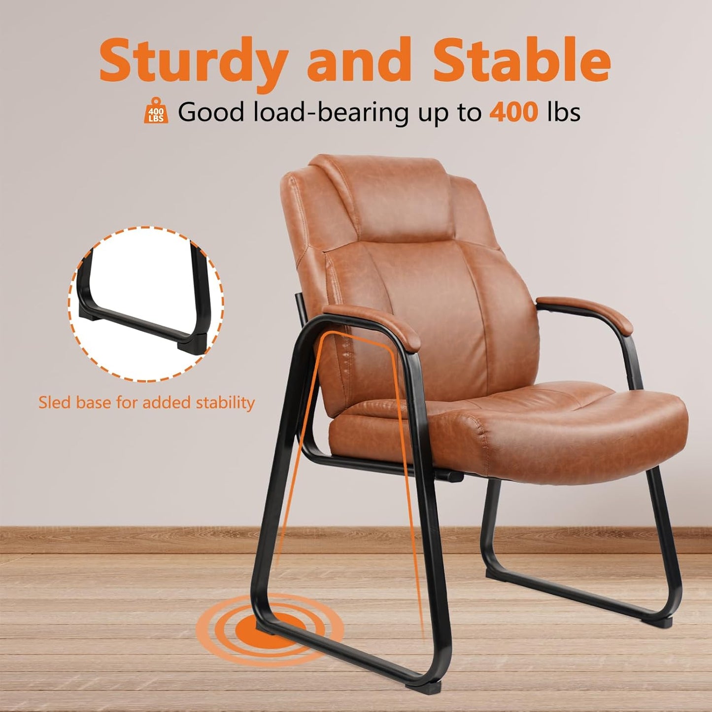 CLATINA Big & Tall 500 lb. Guest Chair, PU Leather Office Reception Chairs with Sled Base, Desk Chair No Wheels for Waiting Room Conference Lobby Computer Living Room, Brown, 8 Pack