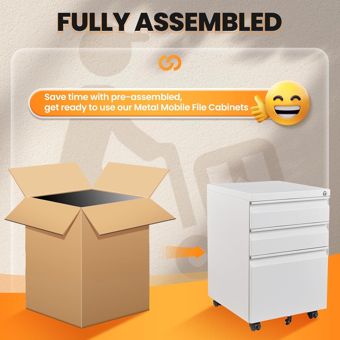 3 Drawer File Cabinet, Fully Assembled Mobile File Cabinets with Lock for Home Office, Metal Rolling Filing Caninet on Wheels, Three Drawer Under Desk Cabnet for Letter/Legal / A4 - White