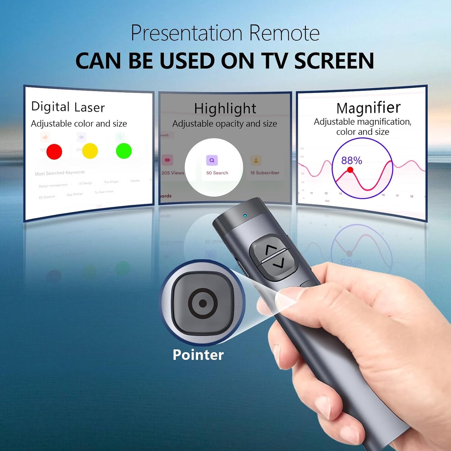 Norwii N97s TV Screen Presentation Clicker for powerpoint presentations, powerpoint clicker, Presentation Remote, Bluetooth Wireless Presenter, Digital Pointer for TV Screen Under Win/Mac