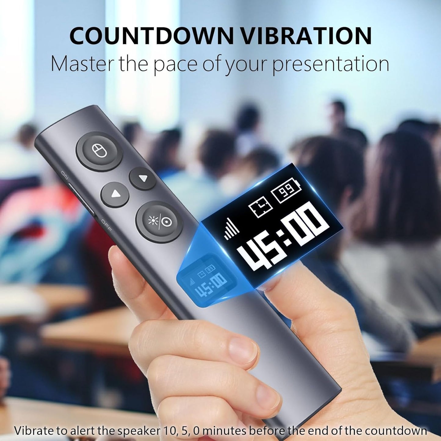 Norwii N95s BLE Presentation Clicker with Digital Pointer for PowerPoint Presentation on TV Screen and Projection Screen, Wireless Presenter Remote with Countdown Timer (Green Light-USB-C)