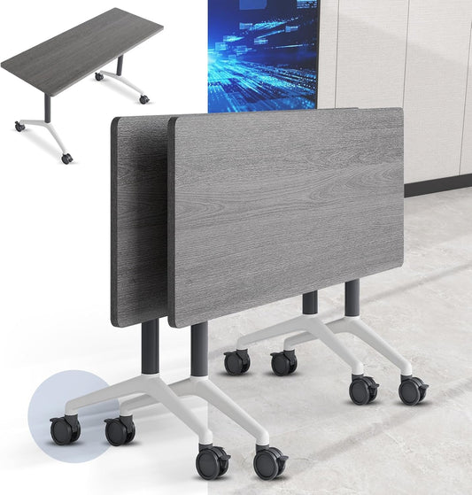 Folding Conference Table, Mobile Training Table for Office Conference, Modern Modular Rectangular Work Desk Meeting Seminar Work Tables with Caster Wheels, Large Breakroom Tables (2Pack L70.9in)