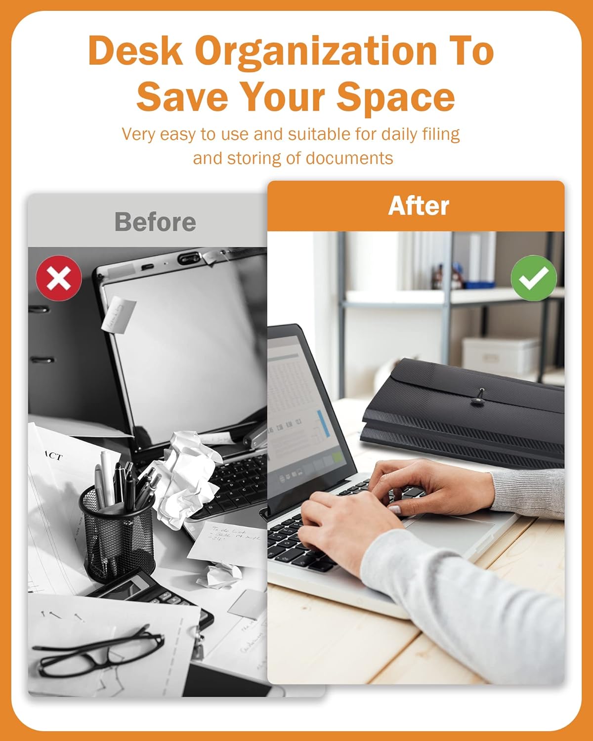 Cesil Accordian File Organizer Expanding File Folder, 13 Pockets, A4 Letter Size Paper Document Receipt Folder for Classroom, Home, Office and Travel