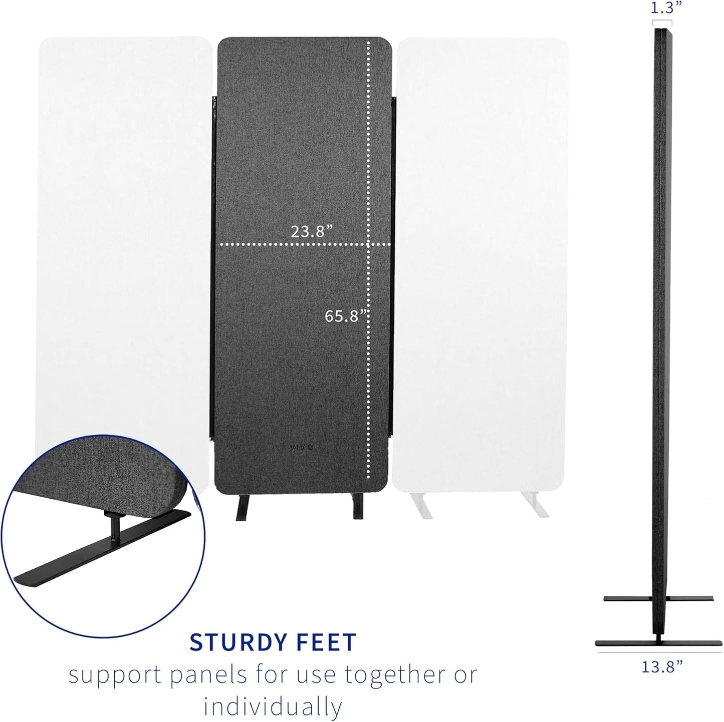 VIVO Freestanding 24 x 66 inch Privacy Panel, Cubicle Divider, Acoustic Wall Partition, Single 24 inch Panel with 2-Sided Zipper Attachment System, Dark Gray, PP-1-T024D