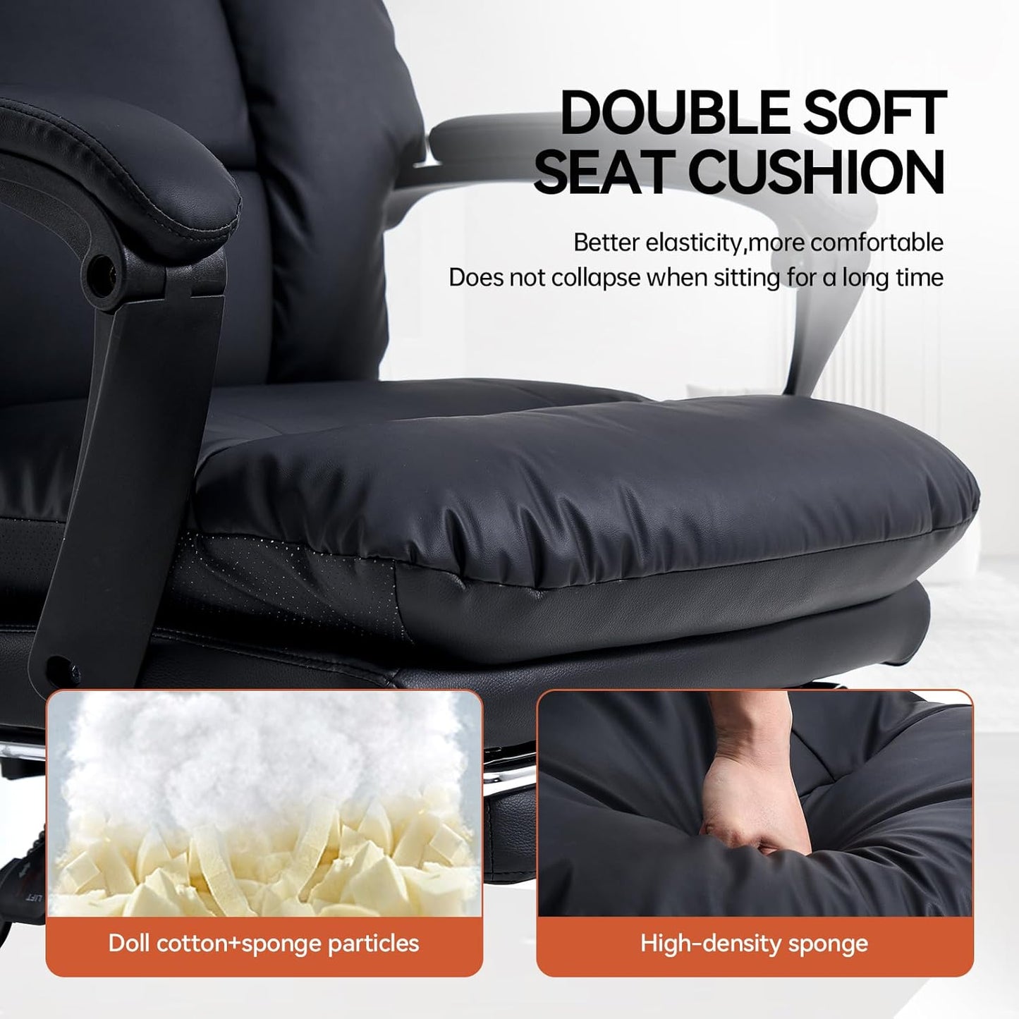 EMIAH Office Chair with Foot Rest, Ergonomic Executive Office Chair with Arms, Reclining High Back PU Leather Comfy Swivel Computer Desk Chairs with Wheels and Lumbar Support for Home Office, Black