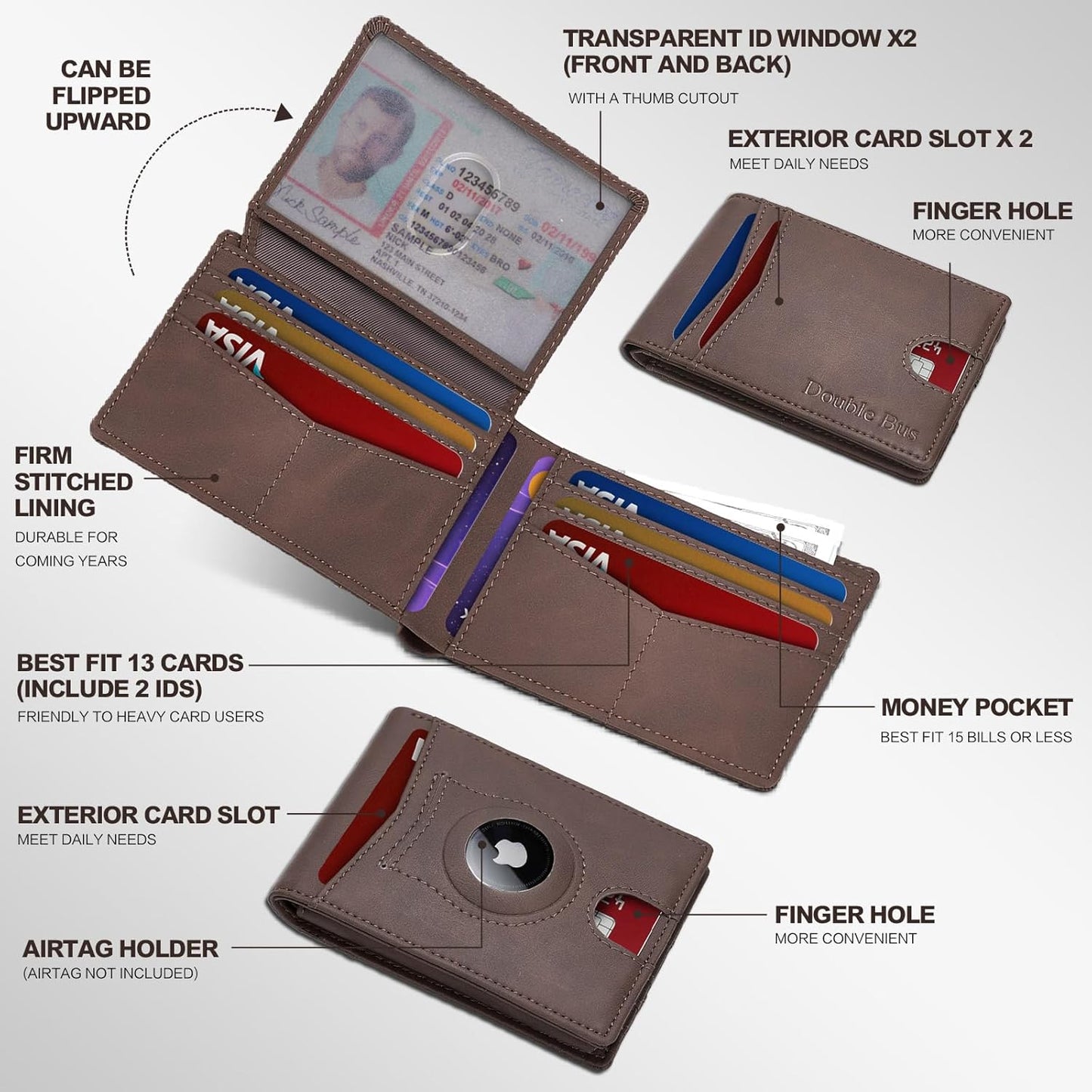 Slim Wallet for Men RFID Blocking Bifold Mens Slim Wallet,Ultra Thin Minimalist Front Pocket Small Compact Mens Leather Wallets,Smart Security Credit Card Holder with 2 ID Window & 1 Money Slot