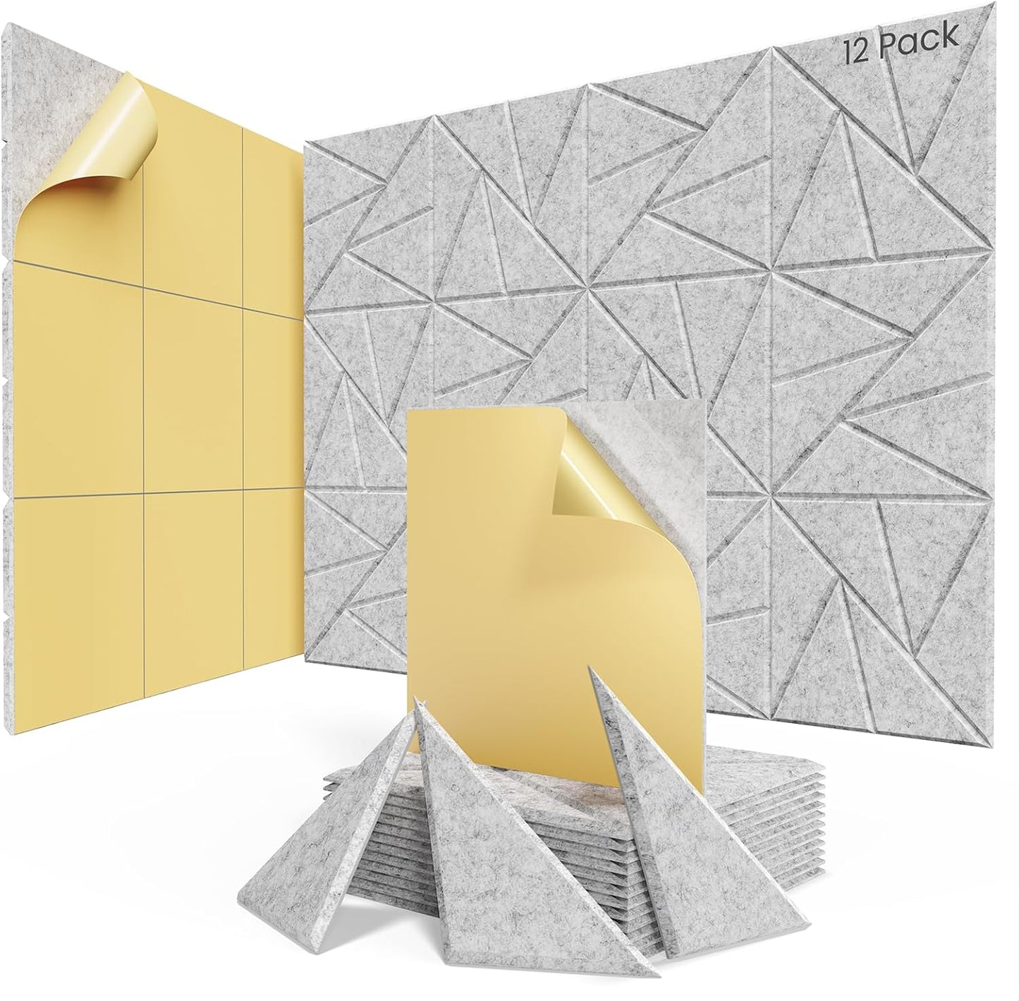 12 pack Acoustic Panels With Self-Adhesive, 12"X 12"X 0.4"Sound Proof Foam Panels, Sound Panels High Density, Soundproof Wall Panels for Home Studio Office Sliver Gray