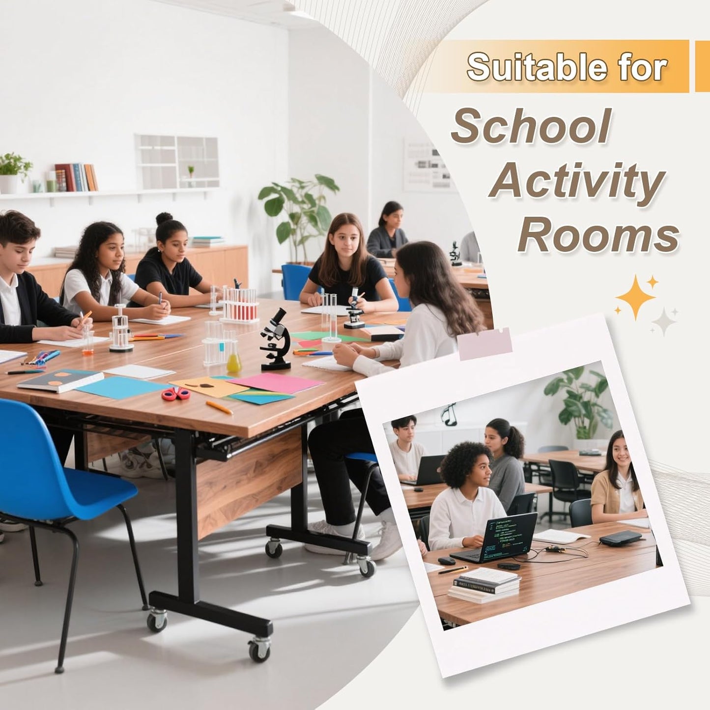 Conference Room Table with Silent Wheels, Mobile Folding Conference Table for 16 Person,Flip Top Office Training Tables with Walnuts Wood Tabletop, for School,Business Meeting Rooms (4 Pack 47in)