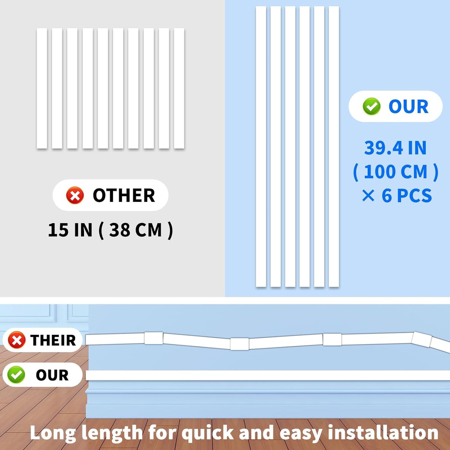 Extra-Long Paintable Cord Cover Hider for Wall Mounted TV - 6x 39.4in TTL 236in
