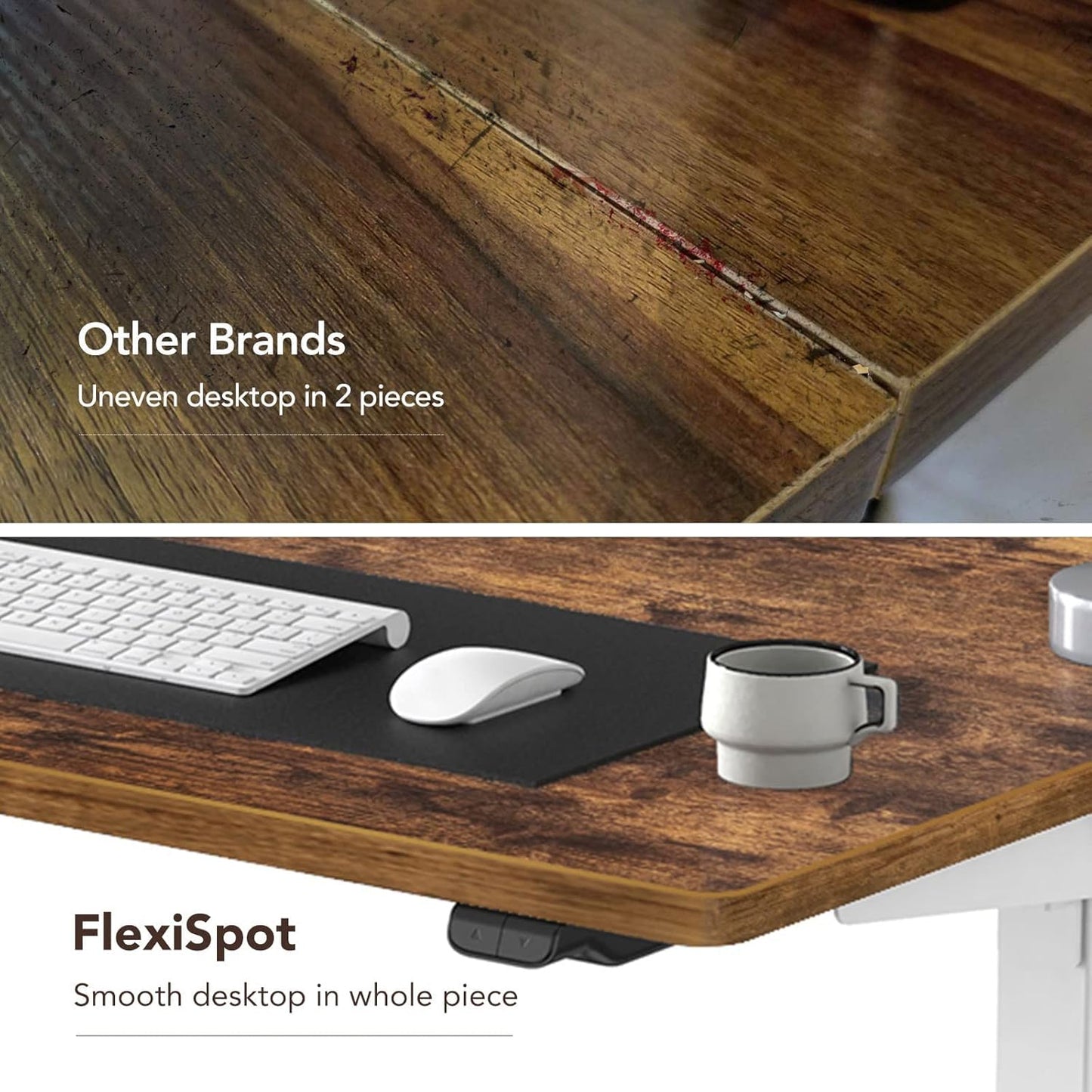 FLEXISPOT EN1 Whole-Piece Standing Desk, 55x28 Inches Electric Sit Stand Desk with Automatic Smart Keypad (Black Frame + Rustic Top, 2 Packages)