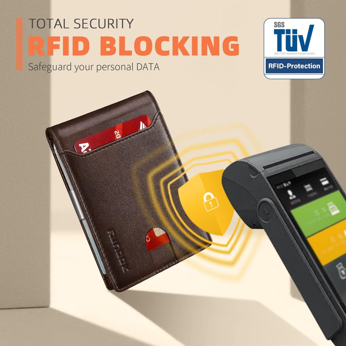 RUNBOX Slim Wallets for Men - Leather Money Clip Mens Wallet - RFID Blocking Front Pocket Bifold Wallet - Thin Credit Card Holder with Gift Box