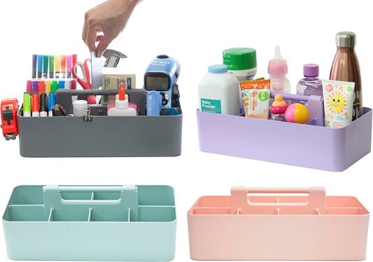 Portable Caddy Organizer - Stackable Plastic Caddy with Handle | Desk, Makeup, Dorm Caddy, Classroom Art Organizers (Made In Usa) (Mint/Pink/Lavender/Gray)
