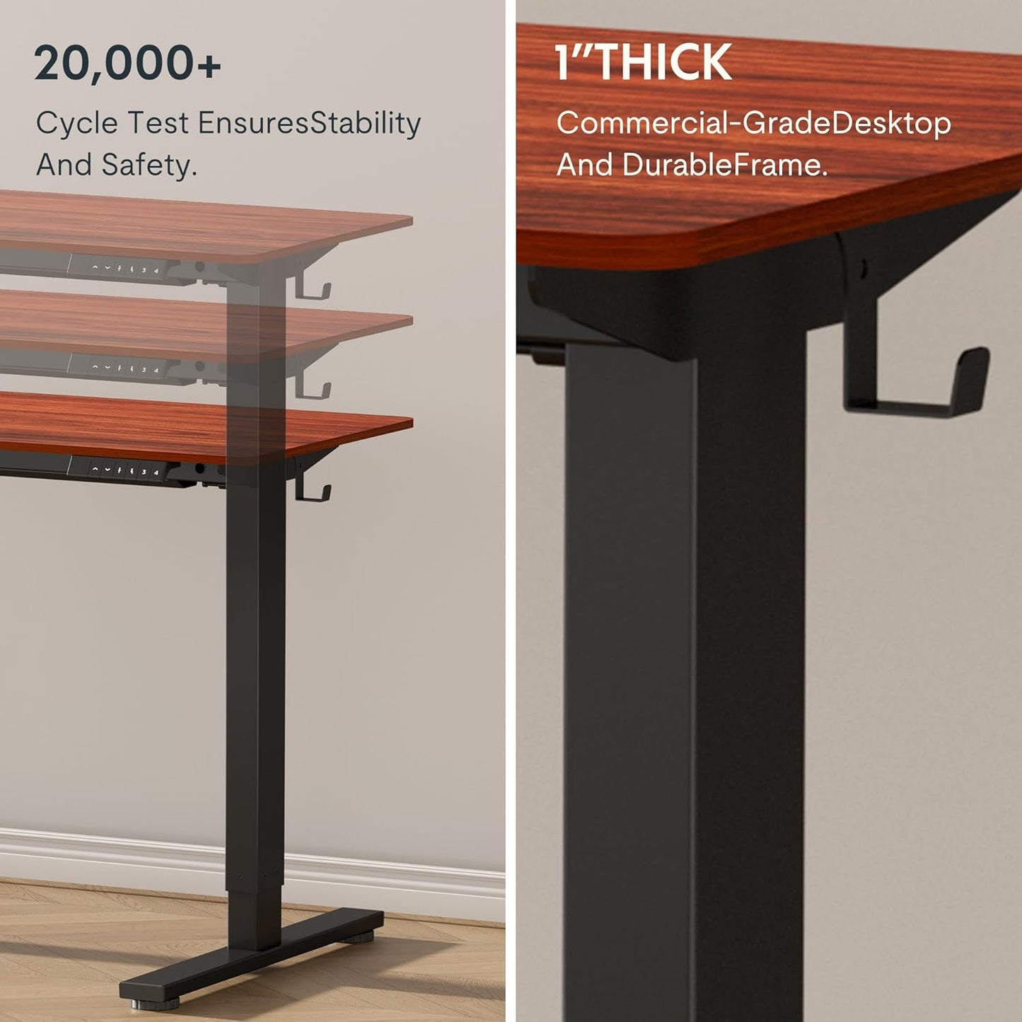 FLEXISPOT EN1 Whole-Piece Standing Desk - 60"x24" Electric Stand Up Desk Workstation, Home Office Computer Standing Table Height Adjustable (Black Frame + Mahogany Top, 2 Packages)