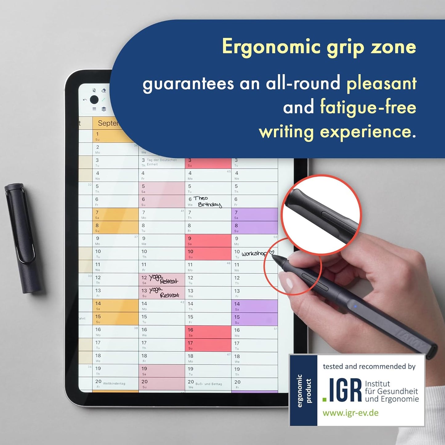 LAMY Safari Note+ All Black iPad Pen - Stylus Pen with Palm Rejection, tilt Sensitivity & Ergonomic Grip - Compatible with Various iPad Models & Generations - up to 10 Hours Battery Life