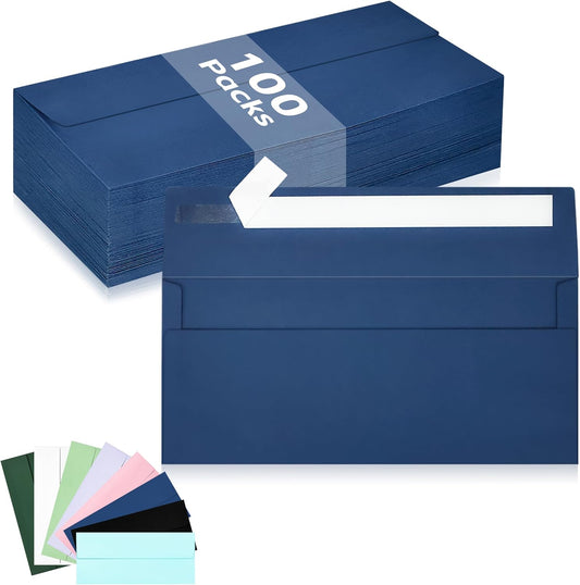 100 Pack #10 Business Envelopes, Navy Blue Standard Envelopes Self Seal, Letter Size Mailing Envelopes for Checks Letters Invoices Statements Birthday Graduation Wedding,4 1/8 x 9 1/2 Inch