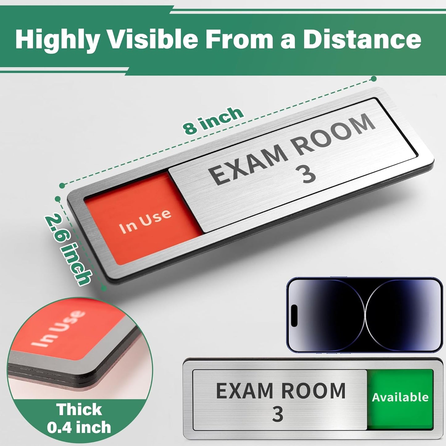 Exam Room Sign, Exam Room Numbers, In Use/Available Slider Door Signs for Therapists, School, Medical Office, Hospital-Easy Installation