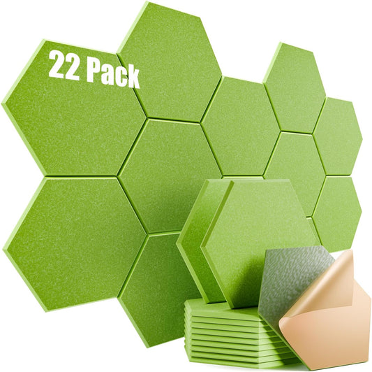 22 Pack Self-adhesive Acoustic Panels 12" X 10" X 0.4" - Sound Proof Foam Panels with High Density, Stylish Hexagonal Design, Flame Resistant, Absorb Noise and Eliminate Echoes(Olive Drab)