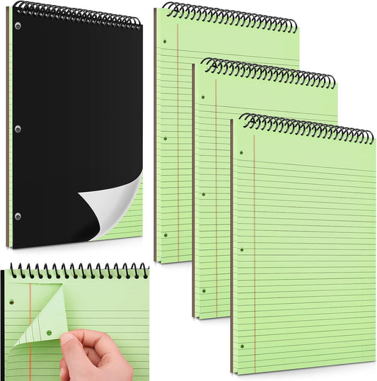 3 Packs 8.5" x 11" Top Spiral Notebook with 3 Hole Punched Legal Pads College Ruled Notepad 50 Sheets Hard Cardboard Paper Wirebound Notepad for Office School Business (Green)