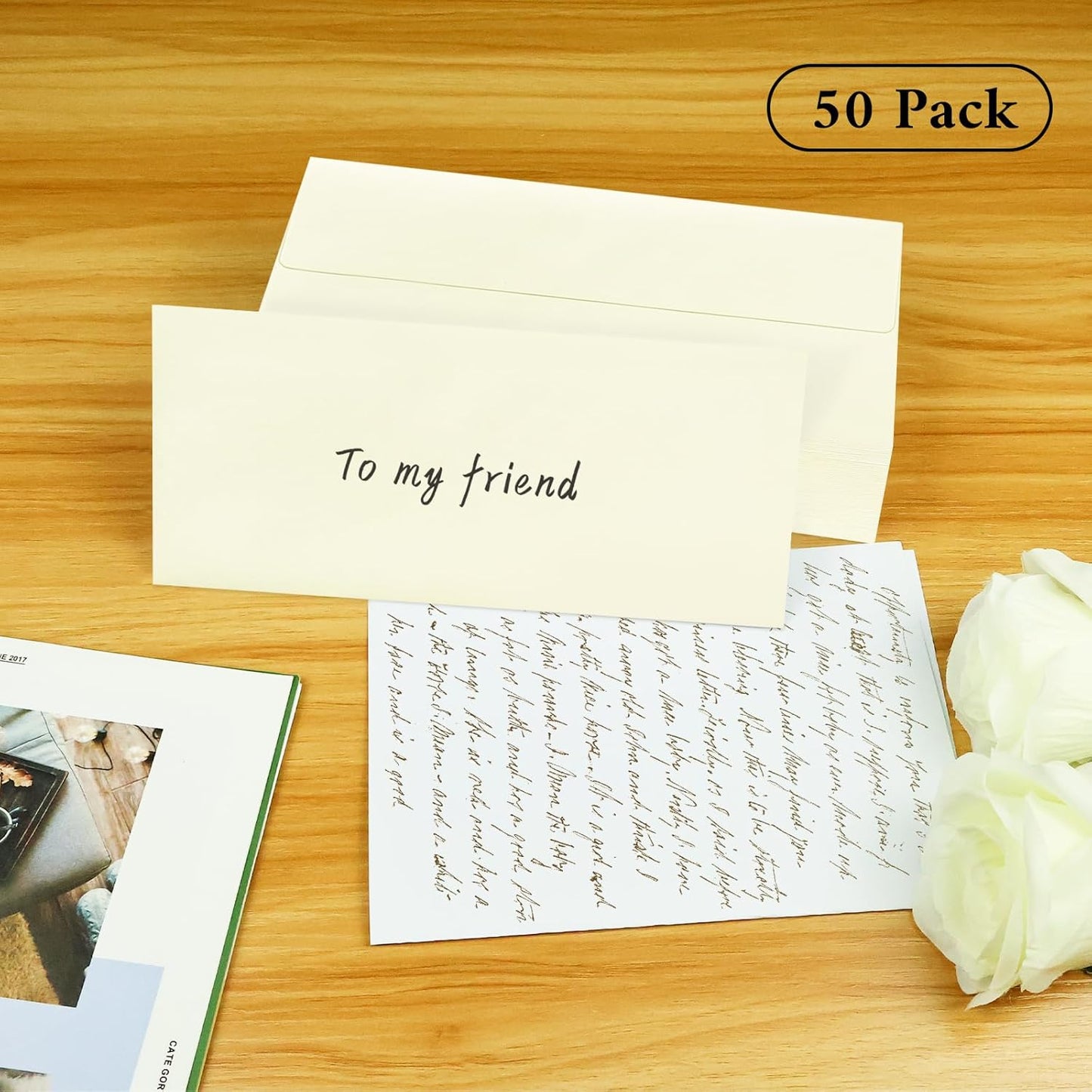 50 Pack #10 Business Envelopes, Ivory Standard Envelopes Self Seal, Letter Size Business Mailing Envelopes for Checks Letters Invoices Statements Birthday Graduation Wedding, 4 1/8 x 9 1/2 Inch