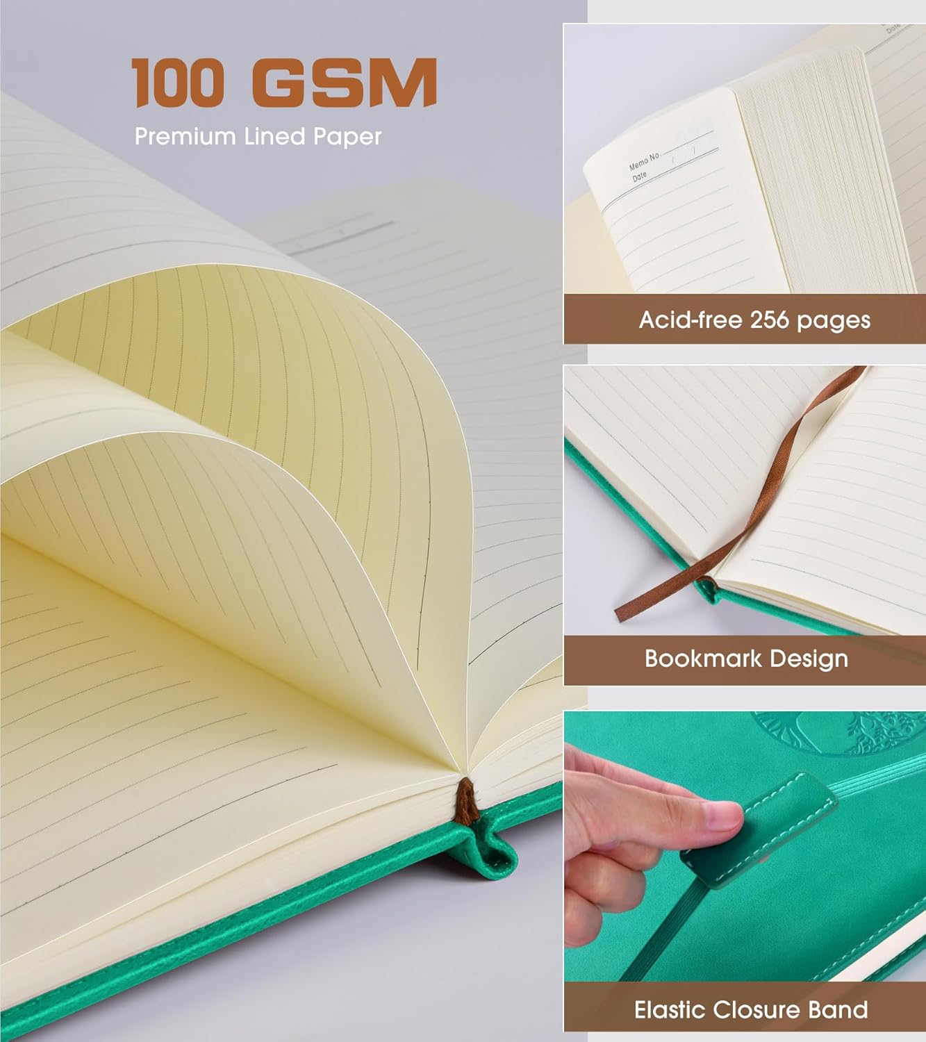 Lined Journal Notebook for Women Men,256 Pages A4 Large Hardcover Leather Journals for Writing,Travel,Business,Work,School,College Ruled Notebooks for Note Taking,Diary Notepad 8.6"×11" (Blue)