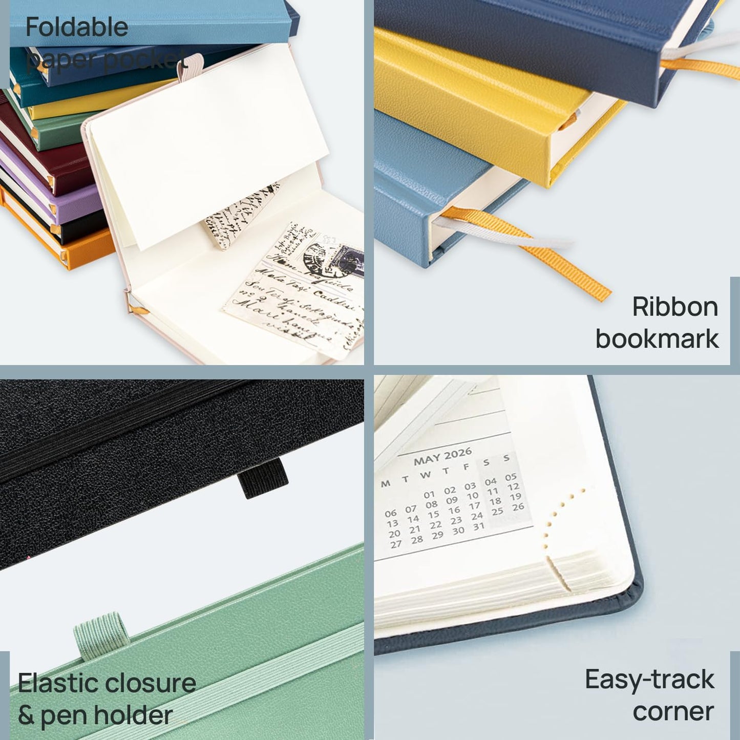 POPRUN 2026 Daily Planner One Page Per Day A6 Size Calendar (4.25" x 6.25") - 12 Months Hourly Appointment Book with Hardcover, Monthly Tabs, Pocket, Pen Holder - Light Yellow