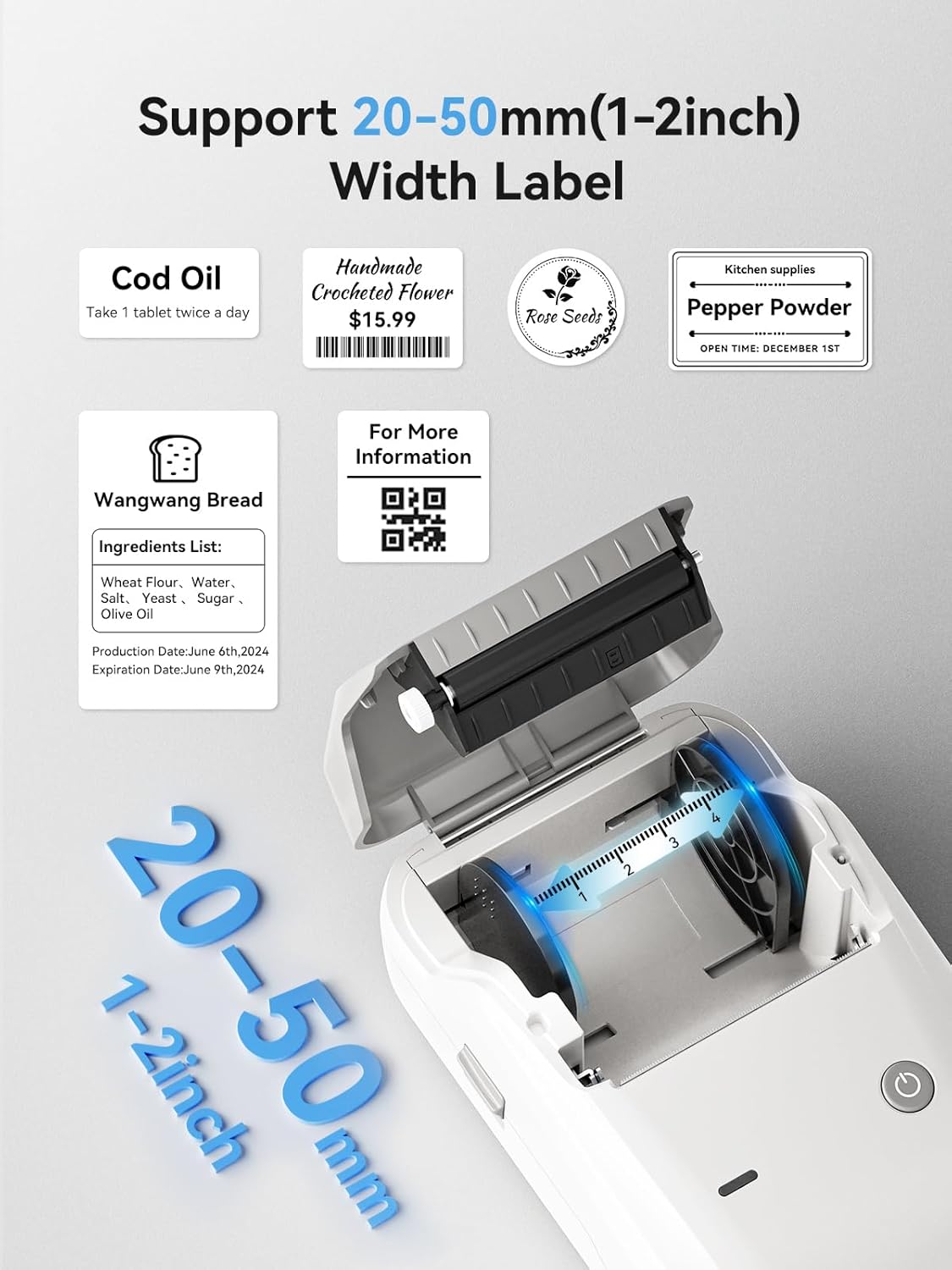 NIIMBOT B1 Bluetooth Label Maker Machine with Tape, Easy to Use, Large Waterproof Label, 2 Inch Portable Thermal Label Printer with Multiple Templates for Kitchen,Home, School, Small Business,Grey