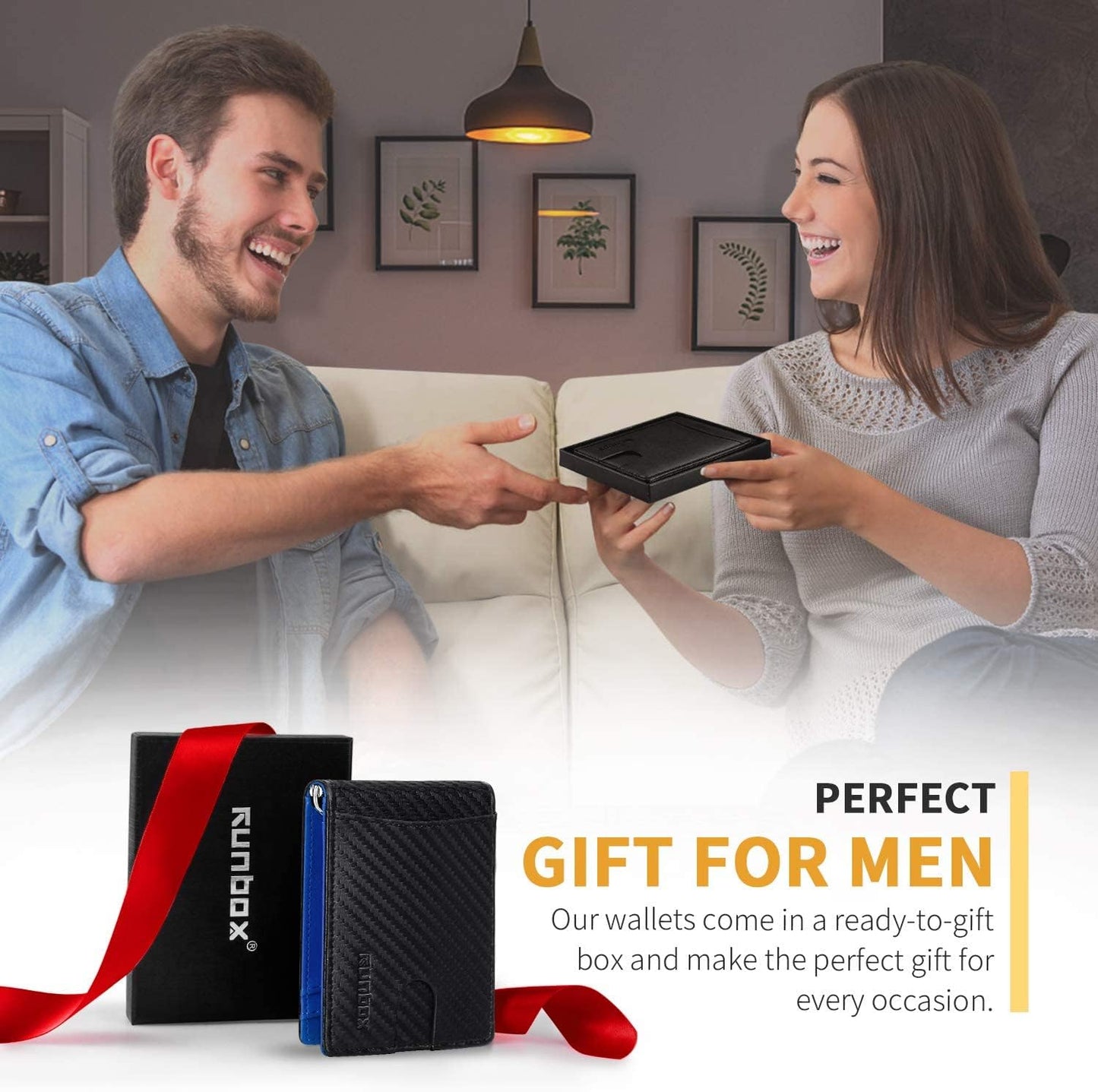 Slim Wallet for Men Genuine Leather RFID Blocking Bifold Minimalist Front Pocket Mens Wallet with Money Clip Thin Gift Box