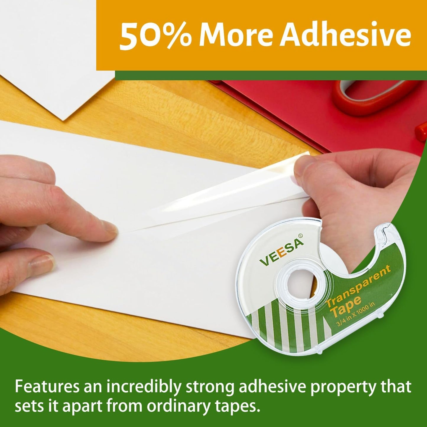 VEESA Transparent Tape with Dispenser, 3/4 x 1000 Inches, 12 Rolls Clear Tapes for Craft Jobs, Home & School Supplies