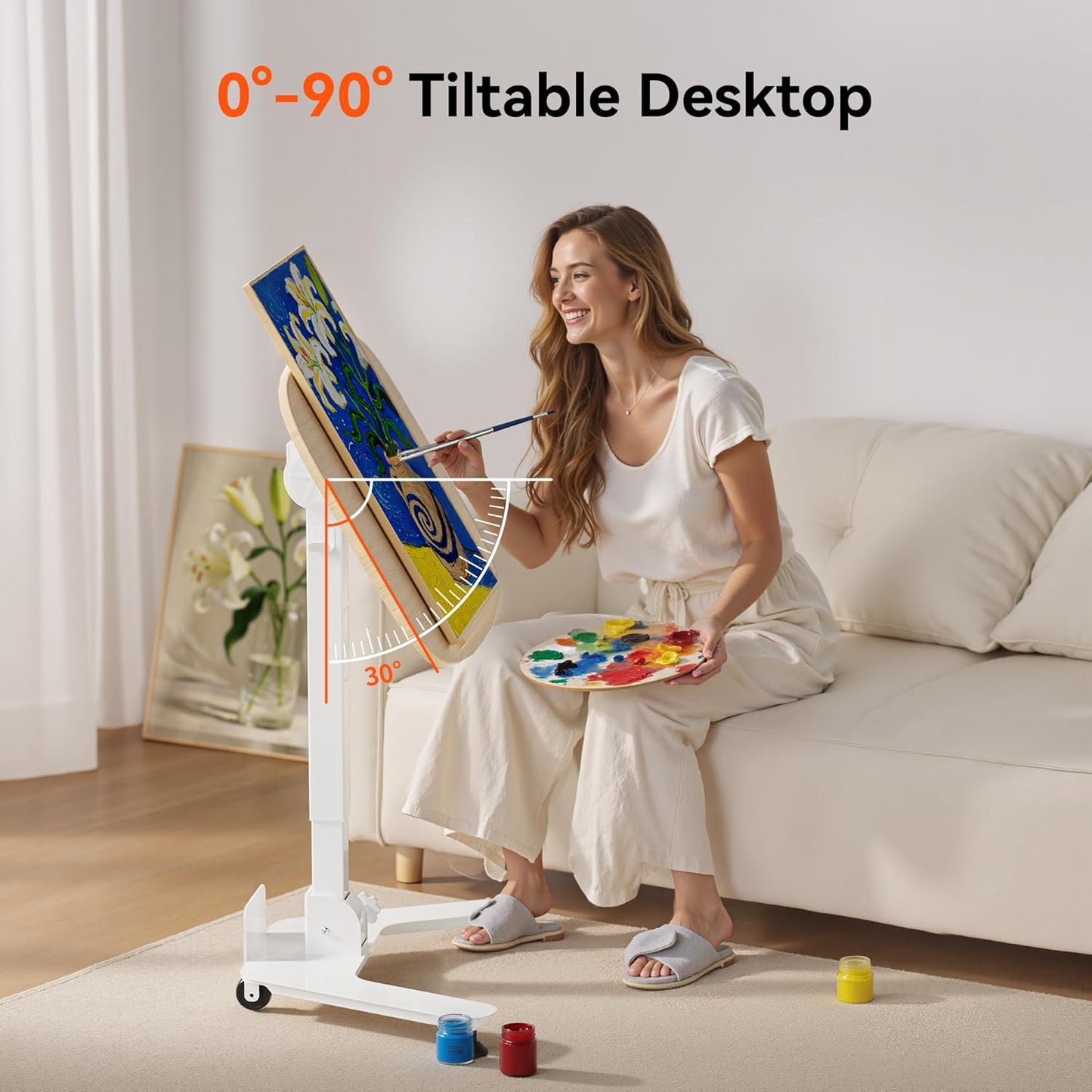 Folding Pneumatic Height Adjustable Mobile Standing Desk with 90° Tiltable Tabletop, 27.2x18.9 Inch Portable Laptop Desk with Wheels, Holds Up to 66.1lbs for Home Office, Study, Oak