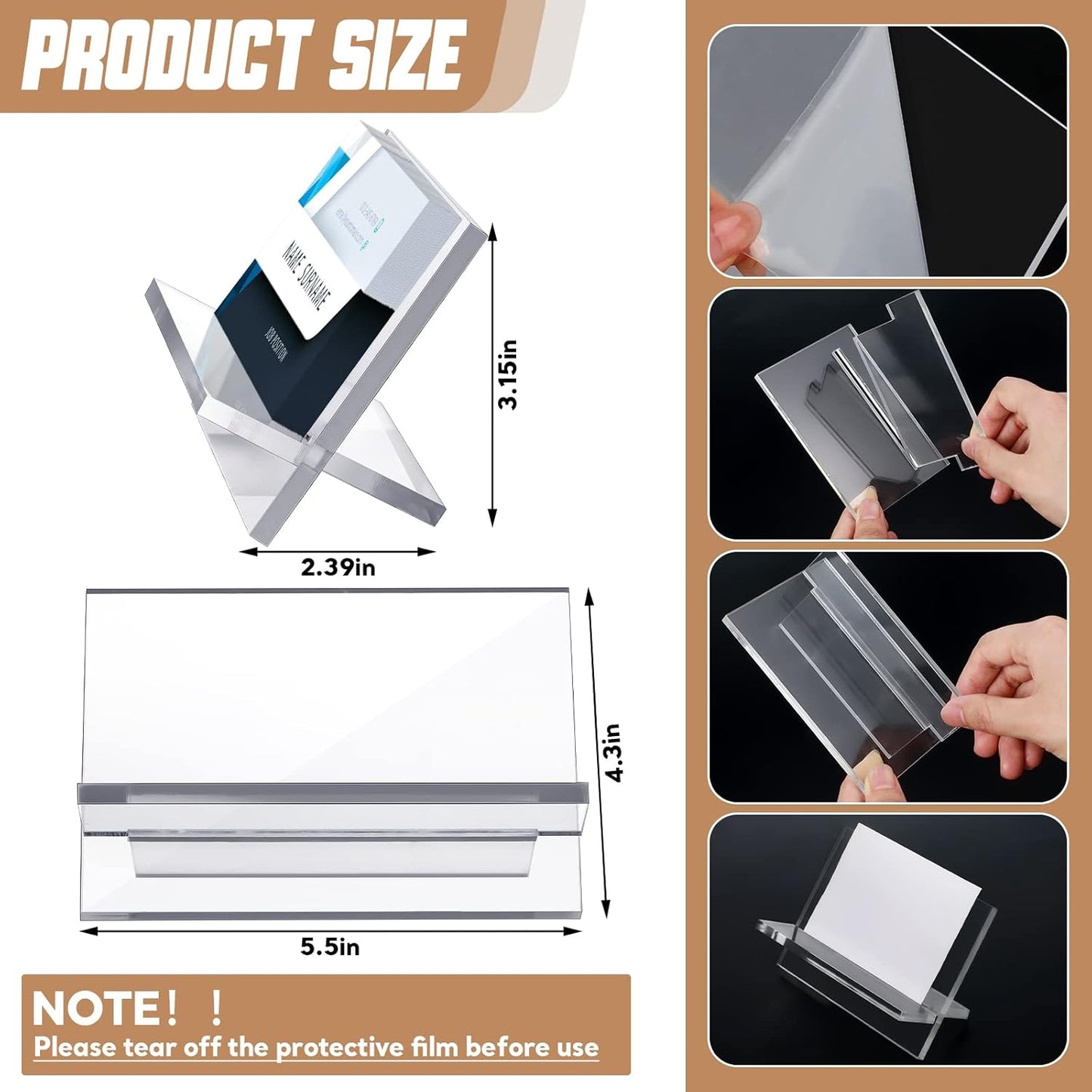 Sintuff 4 Pack Acrylic Business Card Holders for Desk Heavy Duty Clear Plastic Name Card Display Desktop Stand Organizer for Exhibition, Office, Restaurant, 50 Capacity