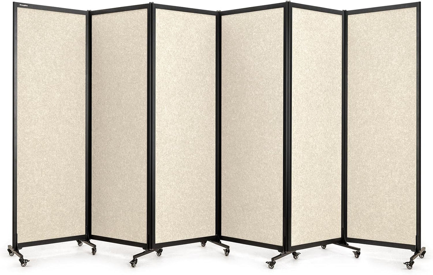Upgrade Version Room Partition and Divider, Freestanding Rolling Dividers with Wheels,Office Privacy Screen Divider Wall,Classroom Felt Dividers,12'2"L* 6'7"H,6 Panel，Beige